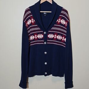 Men's Shawl Collar Aztec Cardigan Sweater XL Preppy Academia